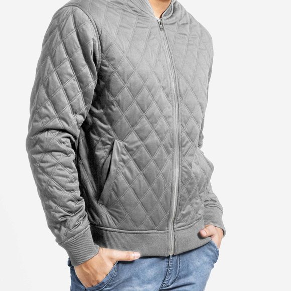 OLGYN Men’s Quilted Bomber Gray Jacket - Picture 3 of 4